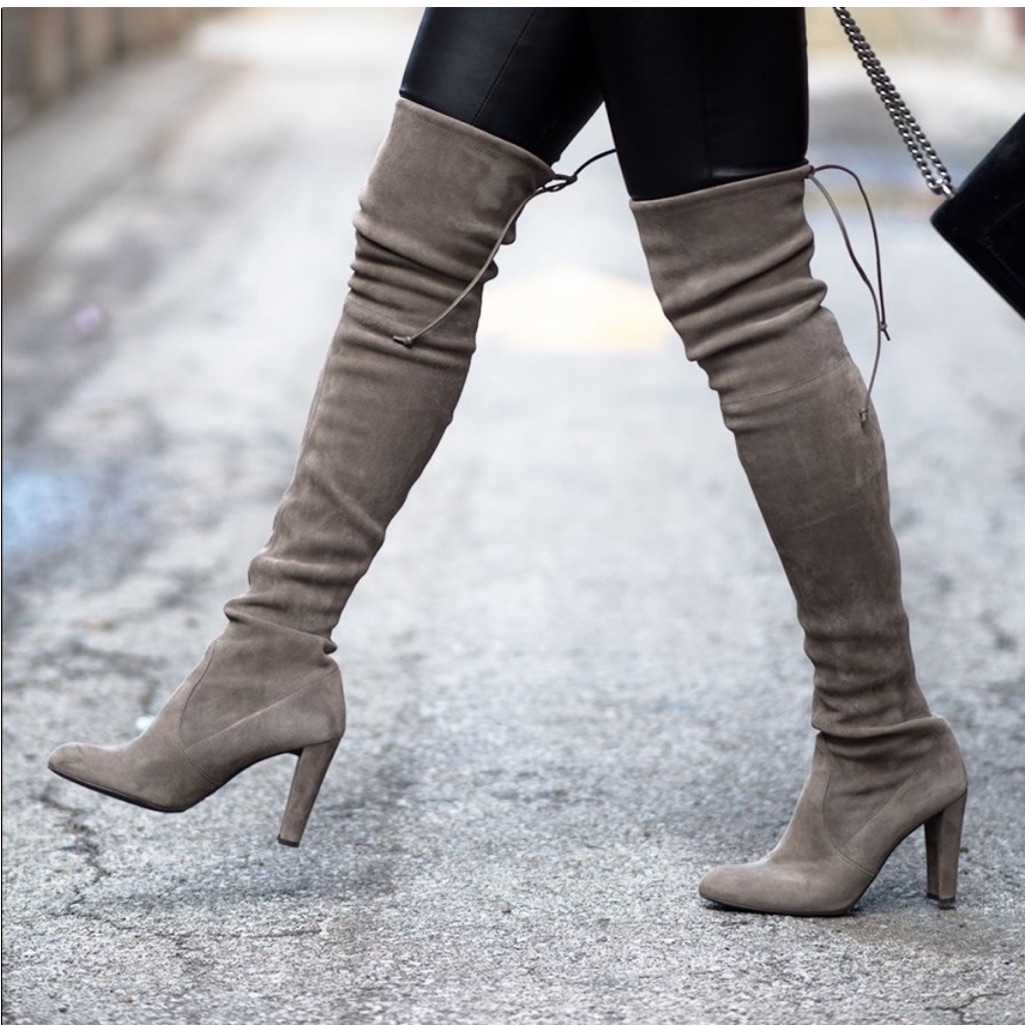 Stuart Weitzman Suede Highland Heeled Over The Knee Slouchy High Glove Boot 4.5